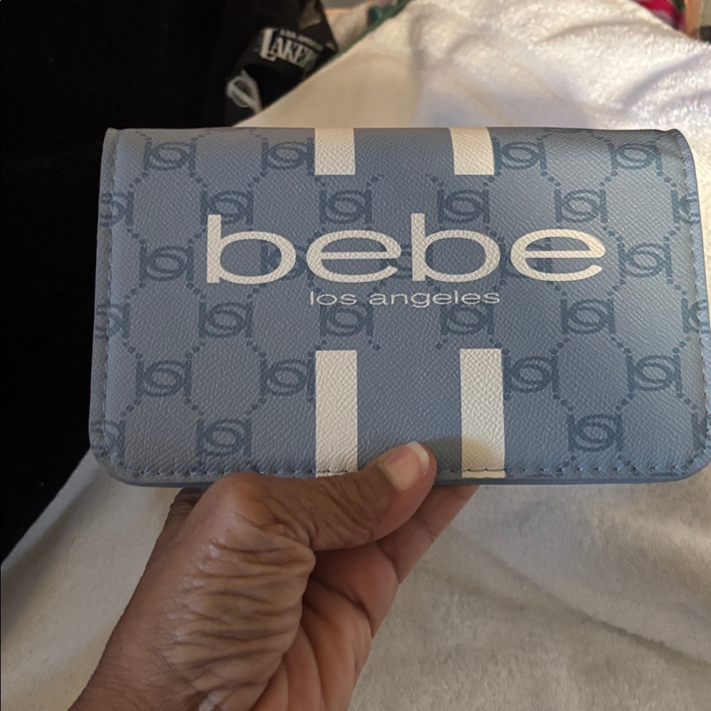 Bebe Sky Blue Clutch with Gold Accents - Picture 4 of 5